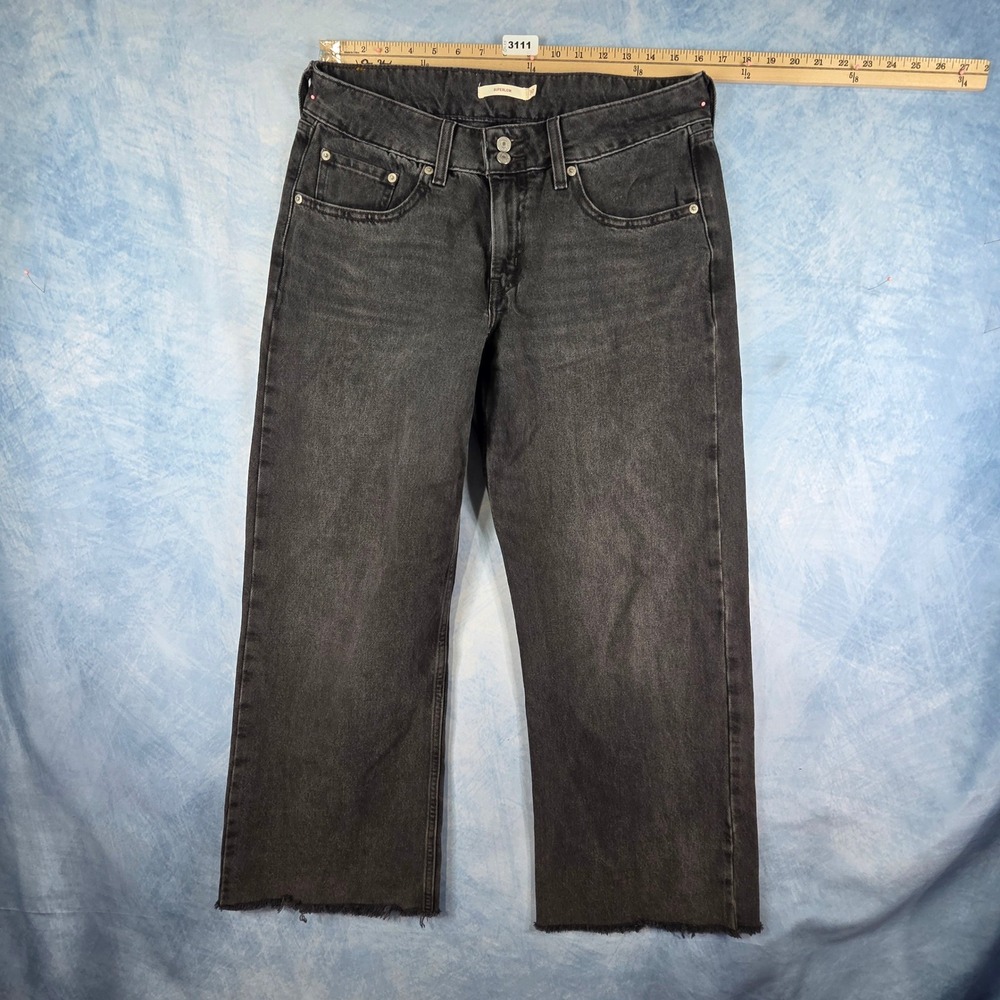Levis Superlow Straight Leg Jeans Faded Black Raw Hem W30 L32 Low Rise 3111
